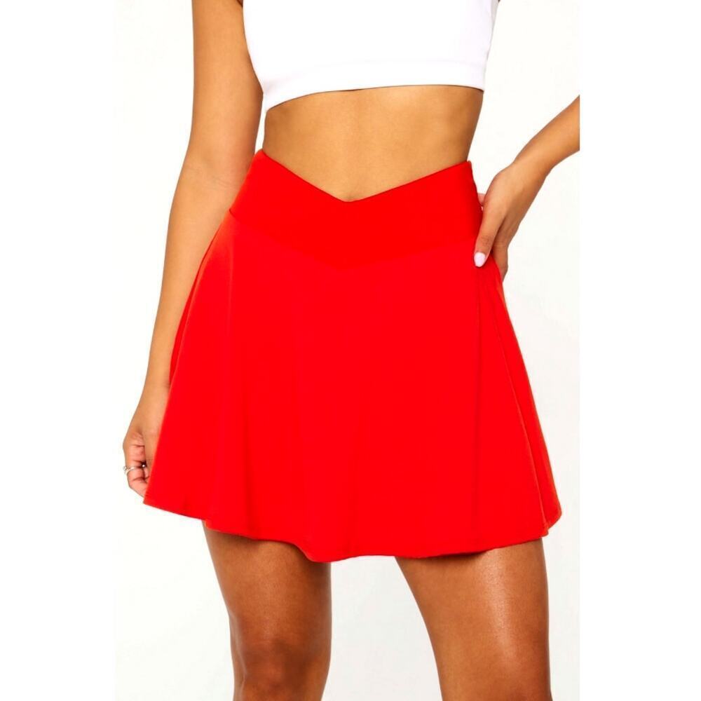 Fabletics Women's Heated Red Crossover Flounce Classic Mini Skirt Size S